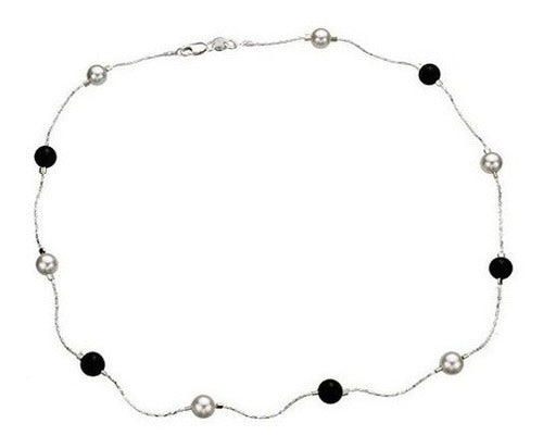 Collar De Cadena De Plata Esterlina Perlas Simuladas Hechas