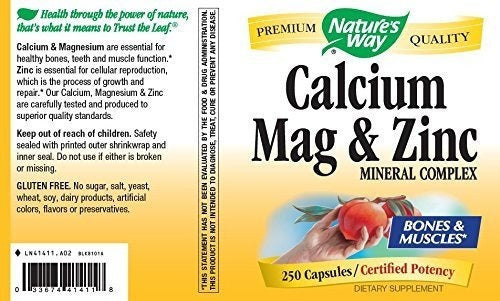 Nature's Way Calcio, Magnesio Y Zinc 250 Cápsulas