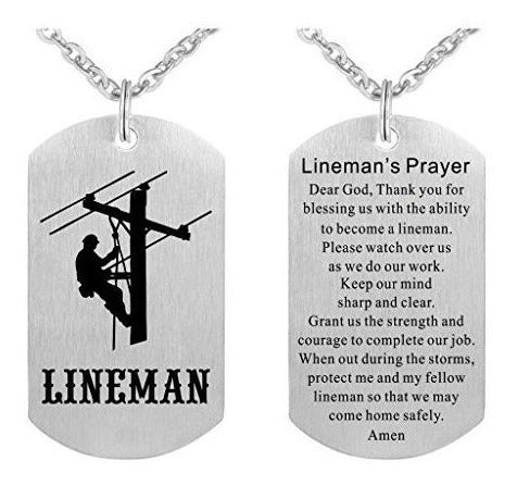 Collar de oración Lineman Acero Inoxidable Idea de regalo con placa de identificación
