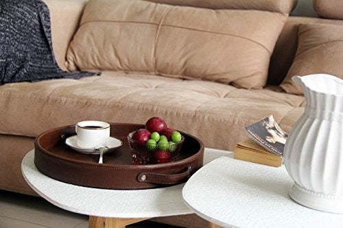 Bandeja Para Servir Con Asas Redonda De Cuero De La Sra.