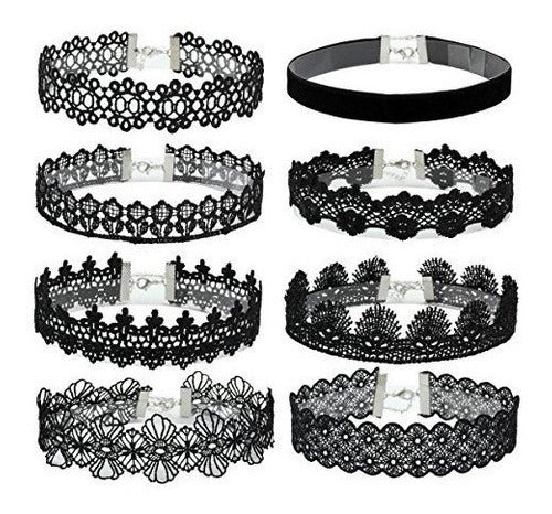 Eigso 8pcs Tatuaje gótico Encaje Gargantilla Collares Set