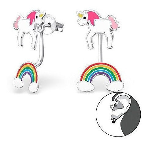 Unicornio De Plata 925 Con Pendientes Colgantes Rainbow