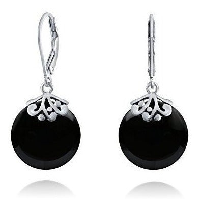 Pendientes de Gemas Planas Redondas Para Mujer