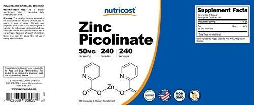 Nutricost Picincinato De Zinc 50 Mg, 240 Cápsulas
