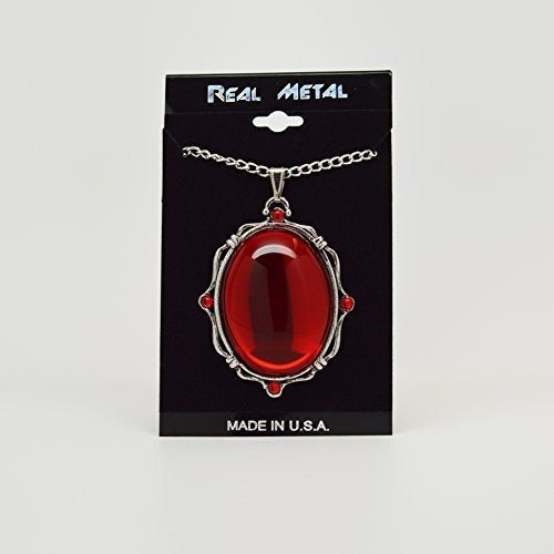 Collar Colgante Ovalado Rojo marco de peltre plateado