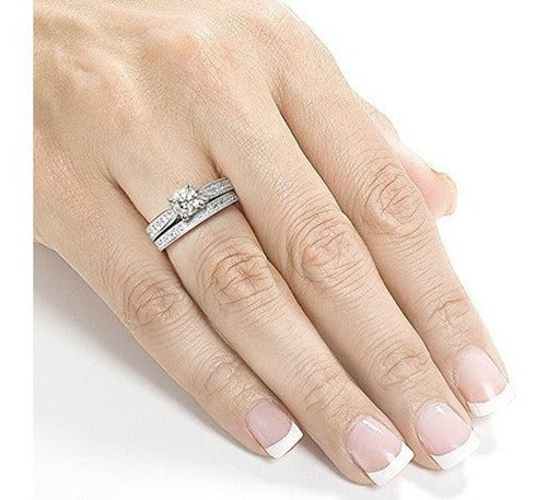 Juego De Novia Redondo Moissanite Con Diamante Pavé 1 1/3