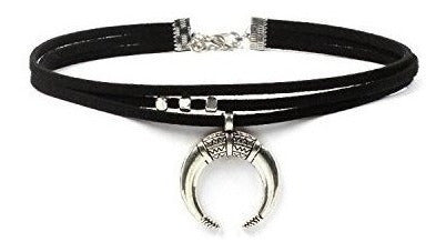 Gargantilla con colgante de media luna negra para mujer