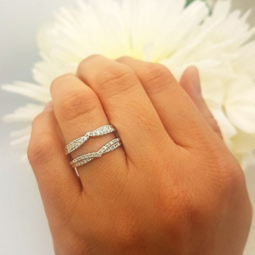 14k Oro Blanco Diamante Redondo Banda