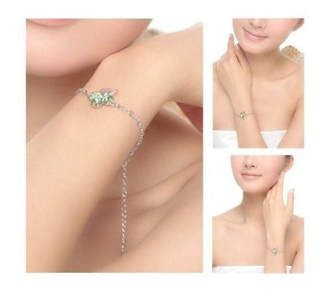 Pulsera Chapada En Rodio Con Cristal De Trébol