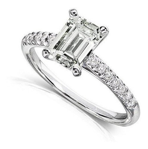 Anillo De Compromiso Esmeralda Moissanite Con Diamante 1 7/8