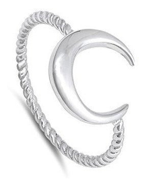 Anillo De Luna Creciente De Alta Polaca .925 Anillo De Plata