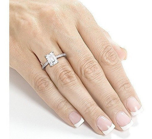 Anillo De Compromiso Esmeralda Moissanite Con Diamante 1 7/8