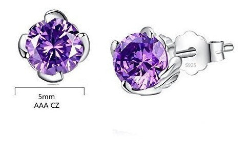 Plata Amatista Simulada Febrero Birthstone Pendientes Stud