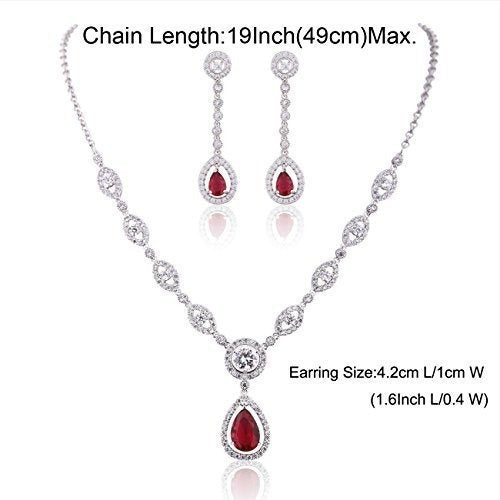 Set Collar + Pendientes bañado en plata con Rubi Rojo