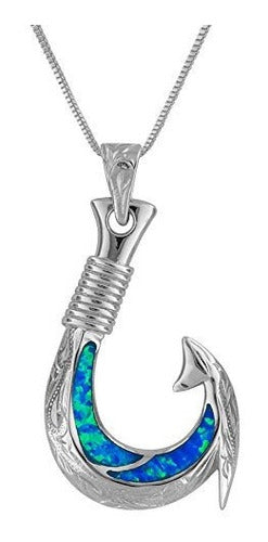 Collar Colgante De Anzuelo De Ópalo Azul Sintético