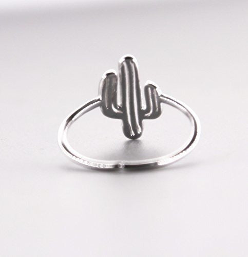 Anillo Abierto De Plata De Ley 925 Con Plantas De Cactus