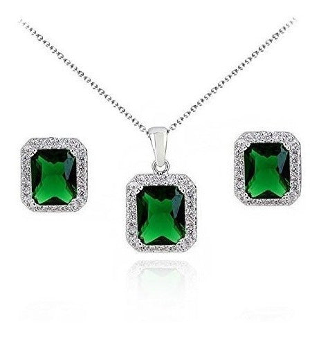 Conjunto Con Cristales De Circonita Verde Esmeralda Simulada