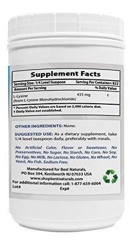 Polvo De Lisina Best Naturals, 1 Libra - 100% Puro