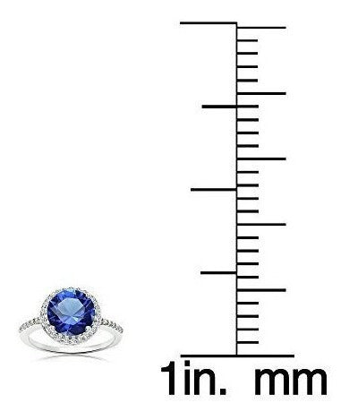 Anillo De Halo De Plata Esterlina Con Zafiro Azul Simulado