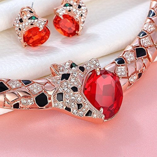 Collar de gargantilla de leopardo de cristal de rubí