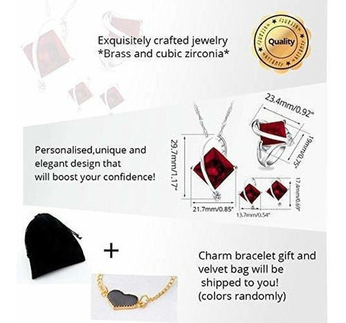 Uloveido Hembra Grande Cuadrado Rojo Collar De Cristal Charm