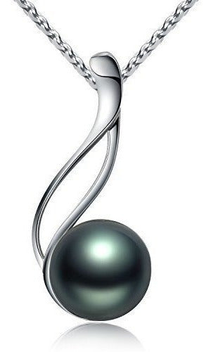 Collar con colgante de perla negra de 9-10mm