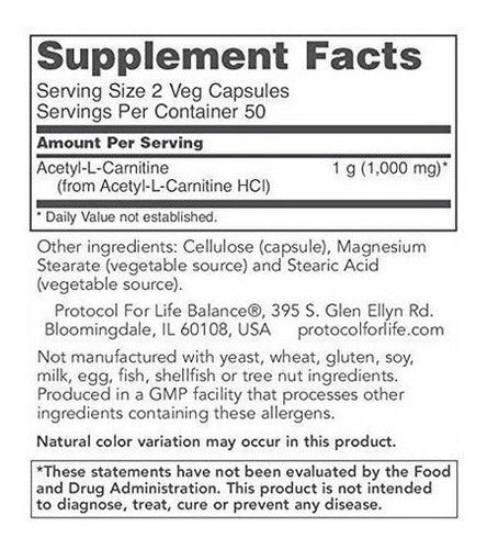 Protocolo para el equilibrio de la vida Acetil-lcarnitina 500 Mg