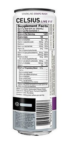 Bebida deportiva Celsius Sparkling Grape Rush, cero azúcar, 12