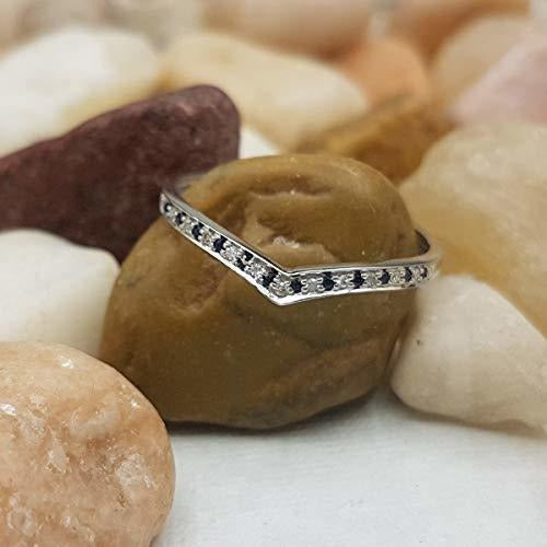 Anillo De Banda Apilable Para Bodas De Zafiro Azul Y Blanco