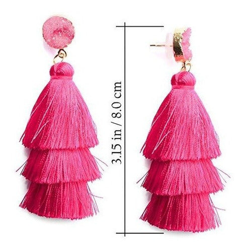 Pendiente De La Borla Del Color De Rosa Caliente De
