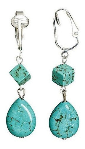 Pendientes Con Clip Turquesa De Moda Para Mujer