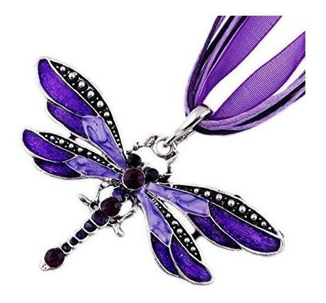 Collar con colgante de libélula de esmalte colorido Púrpura