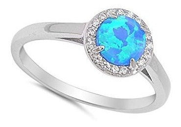 Redondo Azul Ópalo Simulado Hermoso Anillo De Halo Nuevo