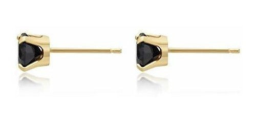 Aretes de oro amarillo de 14 k con zafiro azul redondo