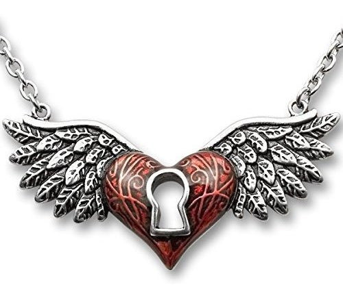 Collar De Corazón De Alas De Ángel Controse Rojo