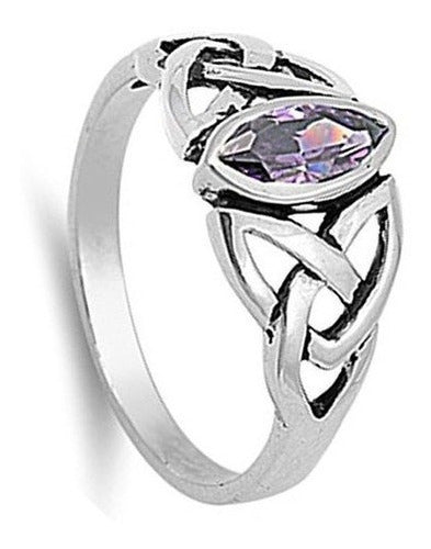 Anillo De Amatista Simulada De Plata Esterlina