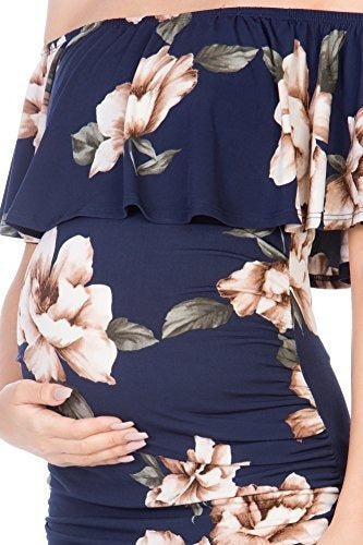 Vestido De Maternidad Con Volantes Fuera Del Hombro