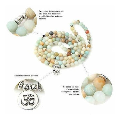 Gvusmil 108 Collar De Colgante Om De Cuentas De Perlas Mates