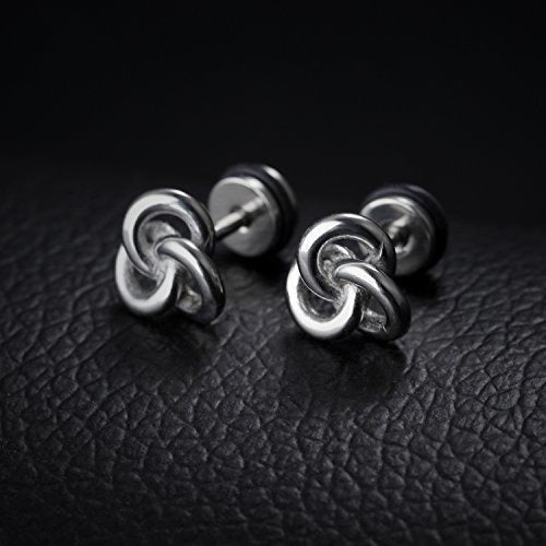 pares de pendientes de tuerca con nudo de acero inoxidable