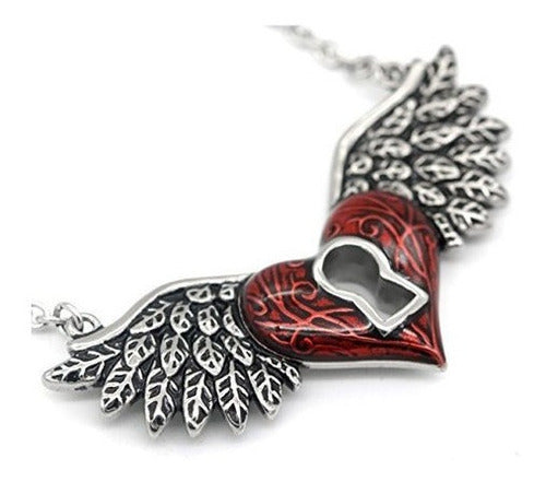 Collar De Corazón De Alas De Ángel Controse Rojo
