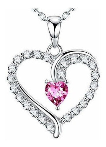Collar Love Hearts Colgante Para Swarovski Turmalina Rosada