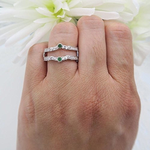 Anillo de oro blanco 14 K Ronda y Baguette y diamantes