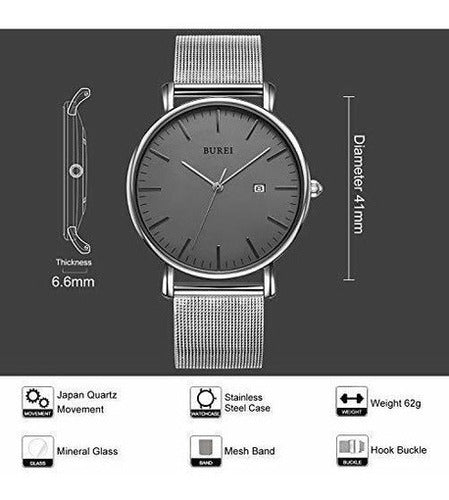 Burei Moda Hombre Reloj De Pulsera Minimalista Analógico