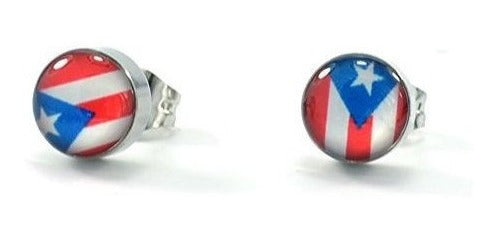 Aretes De Botón De Sección De Bandera De Puerto Rico