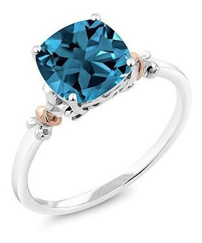 Plata De Ley 925 Y Anillo De Oro Rosa De 10q Topacio Azul De