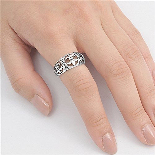 Anillo Ancho Con Recorte De Flor De Lis De Filigrana Nuevo