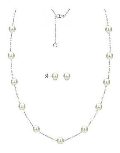 Collar De Cadena De Perlas Cultivadas De Agua Dulce Blanca