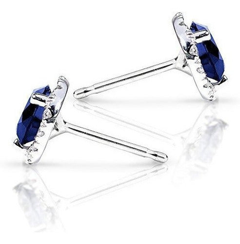 Pendientes De Zafiro Azul Y Diamantes De 1 1/2 Quilate