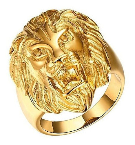 Hombres Vintage 316l De Acero Inoxidable Gold Lion Head