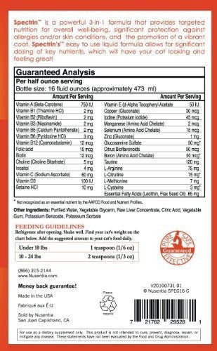 Vitaminas para gatos Nusentia - Spectrin 16 Oz - Vitamina Líquida Y